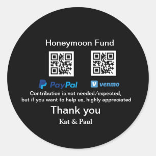 Huwelijksreis Fonds PayPal Venmo QR code bedankt Ronde Sticker