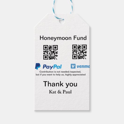Huwelijksreis Fonds PayPal Venmo QR-code dank je w Cadeaulabel (Voorkant)