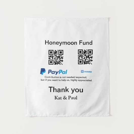 Huwelijksreis Fonds PayPal Venmo QR-code dank je w Wandkleed (Voorkant)