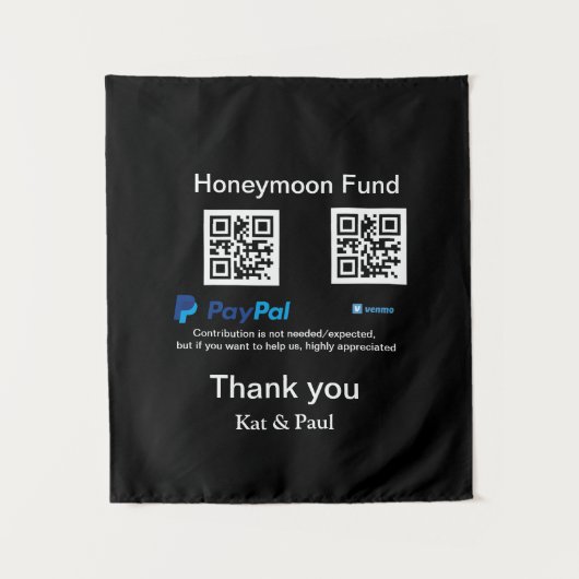 Huwelijksreis Fonds PayPal Venmo QR code dank je Wandkleed (Voorkant)