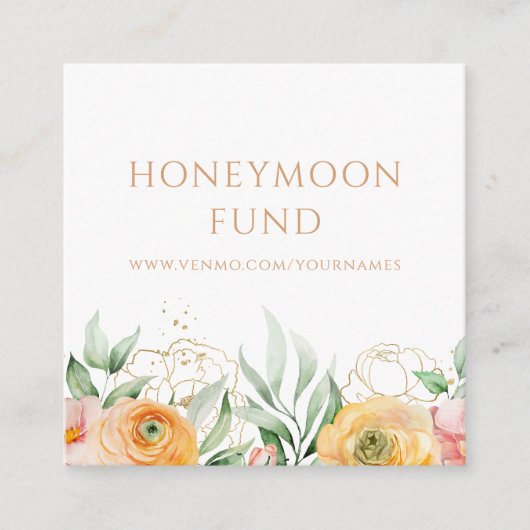 Huwelijksreis Fonds QR Code Elegant Bloemen Bruilo Informatiekaartje (Voorkant)