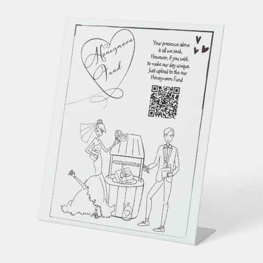 Huwelijksreis Fonds teken Bruiloft Cash Gift Reclamebord Met Voetstuk (Voorkant)