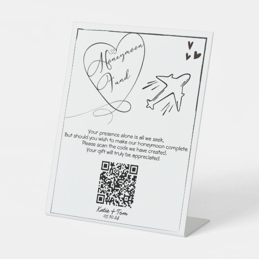 Huwelijksreis Fonds teken Bruiloft Cash Gift Reclamebord Met Voetstuk (Voorkant)