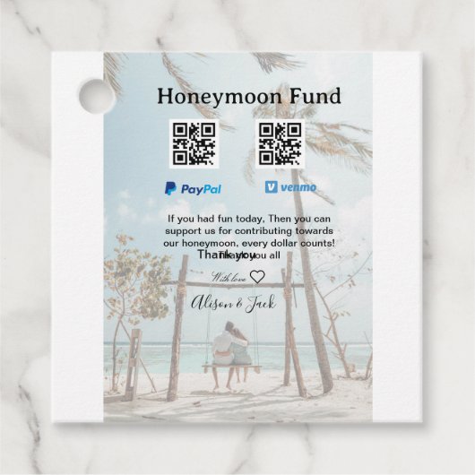 Huwelijksreis fonds venomo paypal donatie Q R stel Bedankjes Labels (Voorkant)