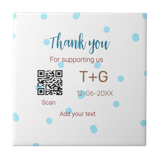 Huwelijksreis fonds Voeg QR-code echtpaarnaam brui Tegeltje (Voorkant)