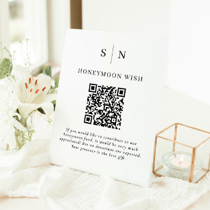 Huwelijksreis Fonds Zwart en Wit QR Code Cadeaub Reclamebord Met Voetstuk