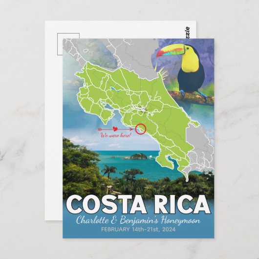 Huwelijksreis Herinneringen Costa Rica Kaart (Voorkant / Achterkant)