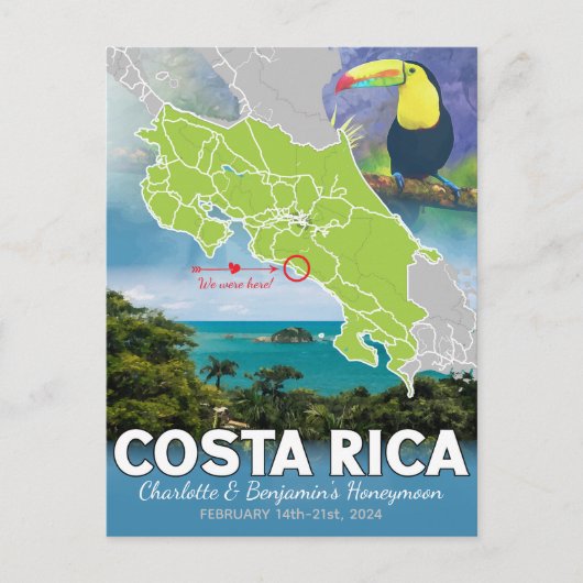 Huwelijksreis Herinneringen Kaart van Costa Rica (Voorkant)