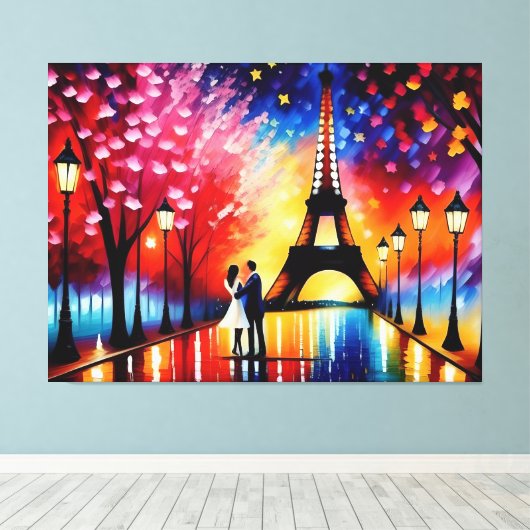 Huwelijksreis in Parijs (Eiffeltoren) nr. 1 Canvas Afdruk (Insitu (Houten vloer))