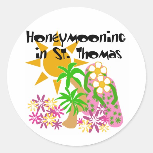 Huwelijksreis in St. Thomas Ronde Sticker (Voorkant)