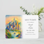 Huwelijksreis naar Hongkong Save The Date (Staand voorkant)