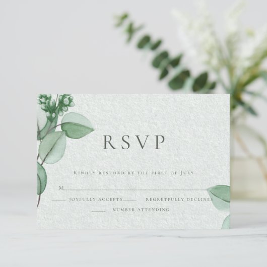 Huwelijksreis RSVP | Elegante Waterverf Eucalyptus (Staand voorkant)