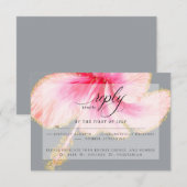 Huwelijksreis RSVP | Roze Waterverf Hibiscusbloem Kaartje (Voorkant / Achterkant)