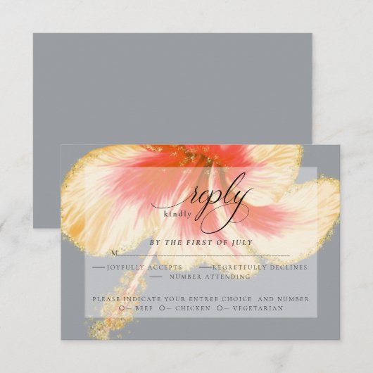 Huwelijksreis RSVP | Scarlet Waterverf Hibiscus Fl (Voorkant / Achterkant)