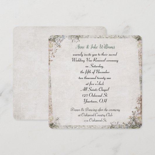 huwelijksreis verlenging ouderwetse bloemengrens kaart (Voorkant / Achterkant)