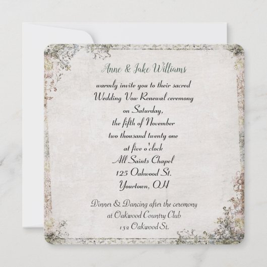 huwelijksreis verlenging ouderwetse bloemengrens kaart (Voorkant)