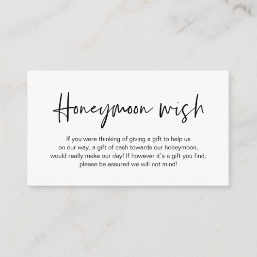 Huwelijksreis Wens, Huwelijkscadeaus in Fund Cash Informatiekaartje (Voorkant)