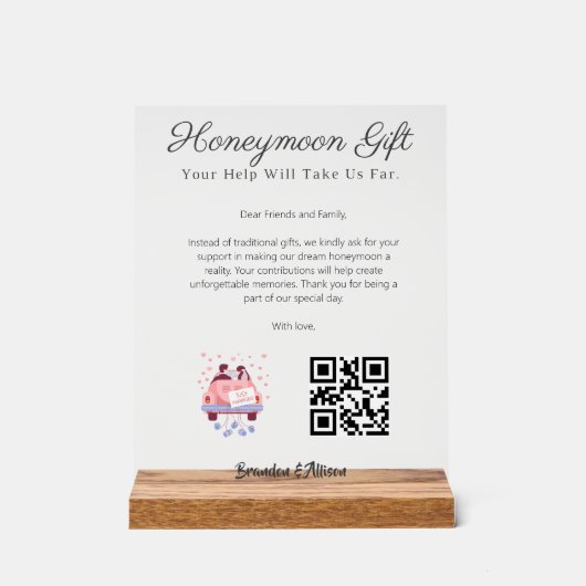 Huwelijksreis Wens Reis Fonds Verzoek Cadeau Qr Co Acryl Bord (Voorkant)
