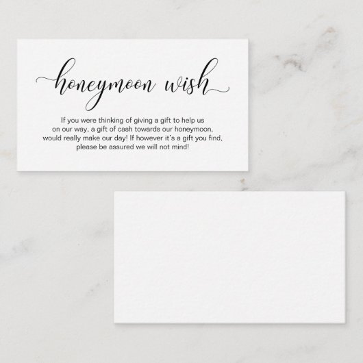 Huwelijksreis Wish, Modern Elegant Script Informatiekaartje (Voorkant / Achterkant)