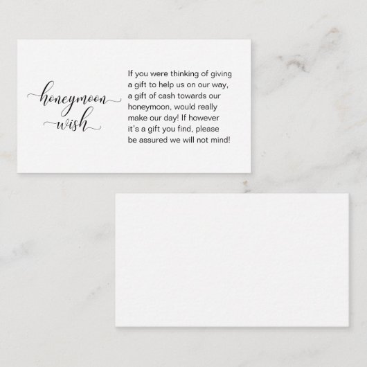 Huwelijksreis Wish, Modern Elegant Script Informatiekaartje (Voorkant / Achterkant)