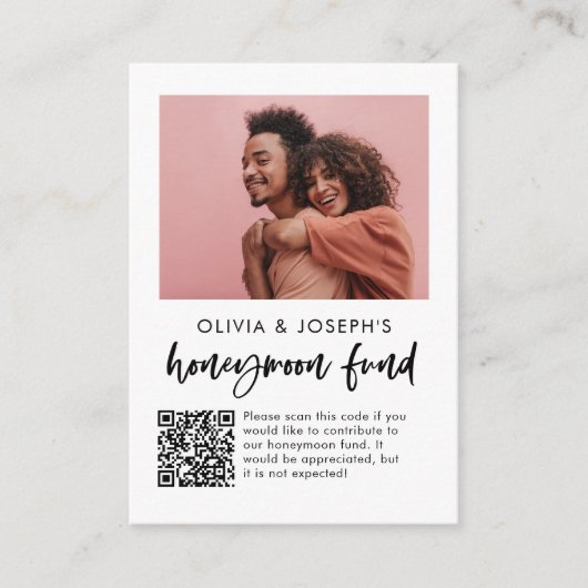 huwelijksreisfonds | Casual Script Photo en QR Cod Informatiekaartje (Voorkant)