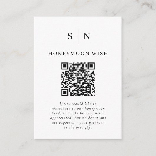 huwelijksreisfonds | Zwart-wit QR Code Registry Informatiekaartje (Voorkant)