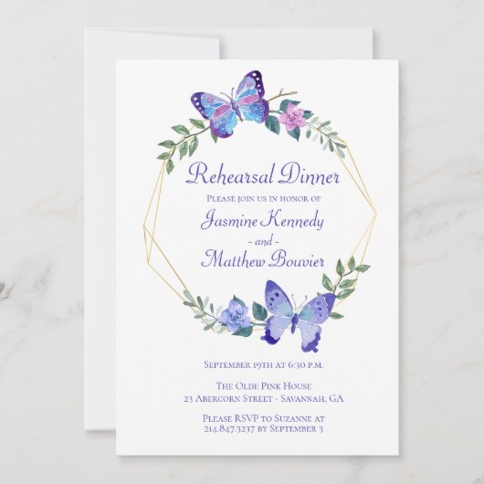 Huwelijksrepetitie Butterfly Blue Butterflies Kaart (Voorkant)