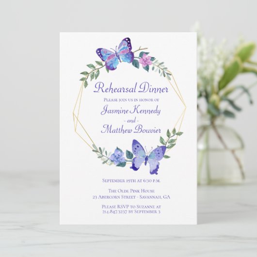 Huwelijksrepetitie Butterfly Blue Butterflies Kaart (Staand voorkant)