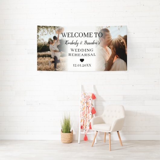 Huwelijksrepetitie Custom 2 Photo Collage Welkom Spandoek (Insitu)