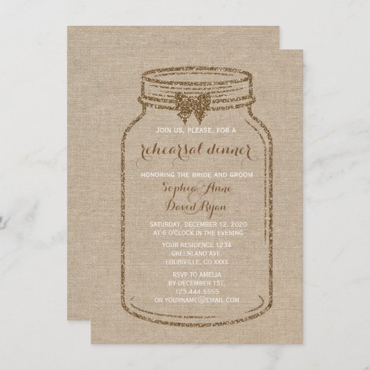 Huwelijksrepetitie DINER | Mason Jar Linen Canvas Kaart (Voorkant / Achterkant)