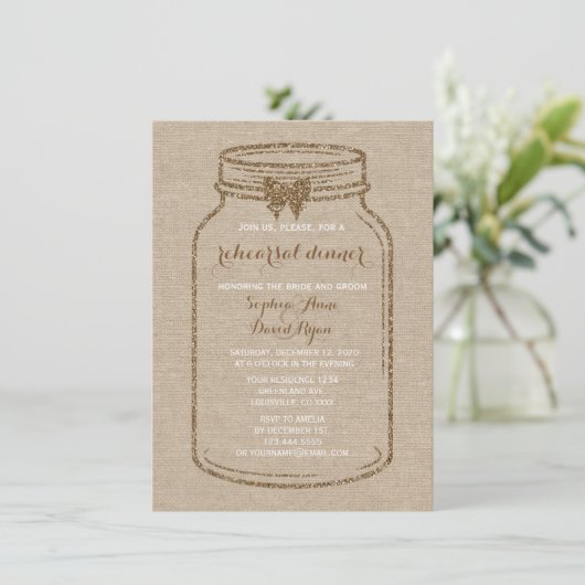 Huwelijksrepetitie DINER | Mason Jar Linen Canvas Kaart (Staand voorkant)