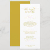 Huwelijksrepetitie diner, romantisch geel goud menu (Voorkant / Achterkant)