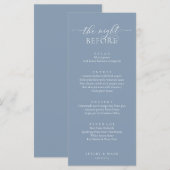 Huwelijksrepetitie diner, romantisch stoffig blauw menu (Voorkant / Achterkant)