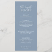 Huwelijksrepetitie diner, romantisch stoffig blauw menu (Voorkant)