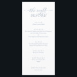 Huwelijksrepetitie diner, romantisch stoffig blauw menu<br><div class="desc">Trouwrepetitie Diner,  Romantisch Dusty Blue De avond voor het menu. Eenvoudig aan te passen en aan te passen aan uw behoeften,  en uw dinergasten zullen blij zijn als ze deze perfecte en stijlvolle dinerkaart zien.</div>