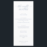 Huwelijksrepetitie diner, romantisch stoffig blauw menu<br><div class="desc">Trouwrepetitie Diner,  Romantisch Dusty Blue De avond voor het menu. Eenvoudig aan te passen en aan te passen aan uw behoeften,  en uw dinergasten zullen blij zijn als ze deze perfecte en stijlvolle dinerkaart zien.</div>