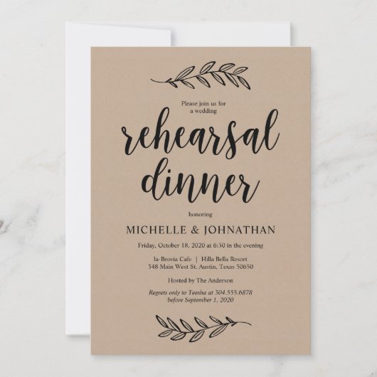 Huwelijksrepetitie Diner, Rustiek Boerderij Bruin Kaart (Voorkant)