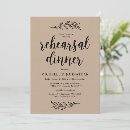 Huwelijksrepetitie Diner, Rustiek Boerderij Bruin  Kaart (Staand voorkant)