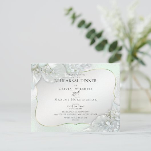 HUWELIJKSREPETITIE | Honingdauwgroene Shimmer Kaart (Staand voorkant)