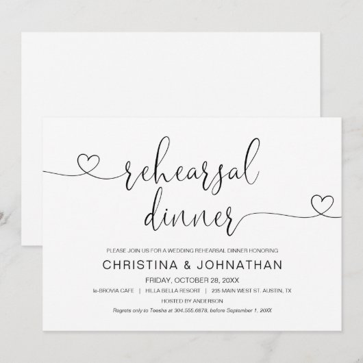 Huwelijksrepetitiediner, moderne kalligrafie Uitno Kaart (Voorkant / Achterkant)