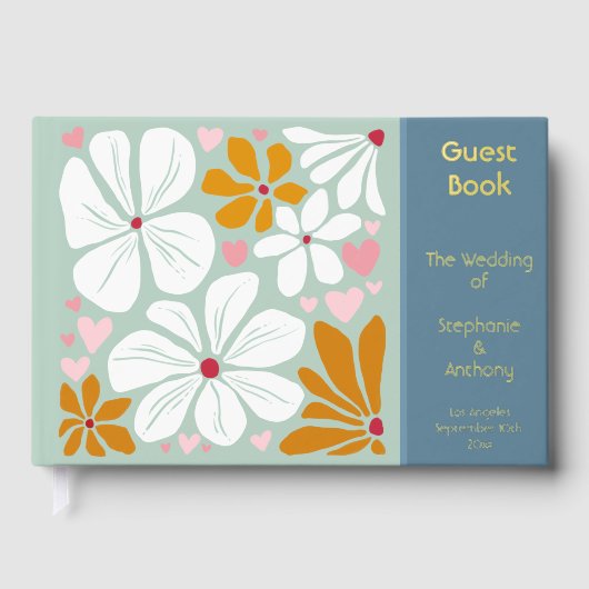Huwelijksretro bloemen groovy 70's boho gastenboek (Voorkant)