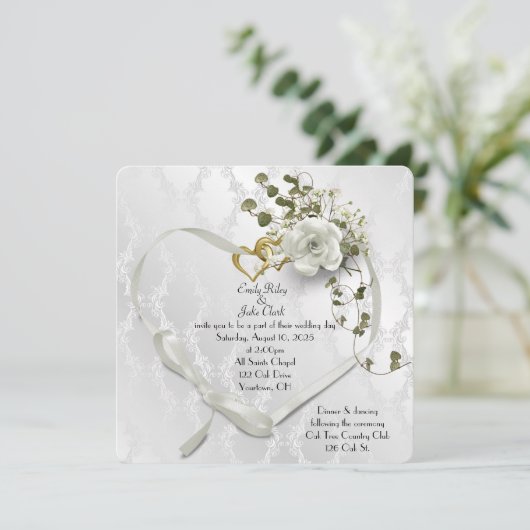 huwelijksribbon hart in damesverband save the date (Staand voorkant)