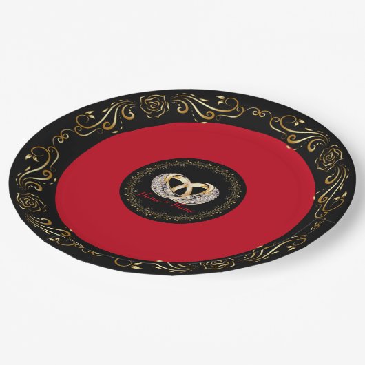 Huwelijksring Custom Name 9" Papier Borden Papieren Bordje (Gekanteld)