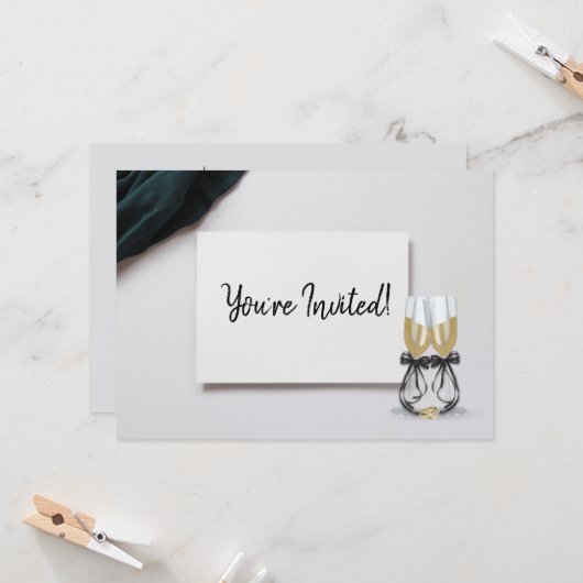 Huwelijksringen Champagne Jubileum Feest Uitnodigi Kaart (Voorkant / Achterkant in situ)