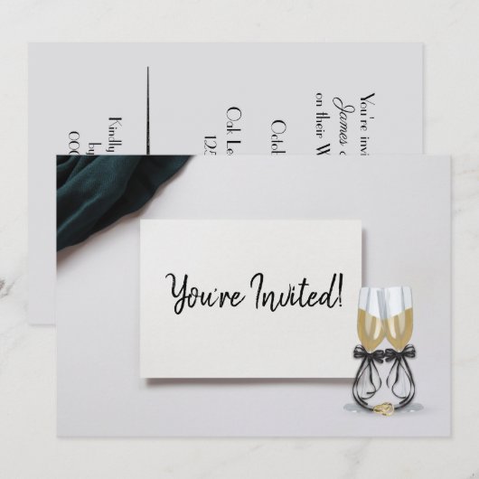 Huwelijksringen Champagne Jubileum Feest Uitnodigi Kaart (Voorkant / Achterkant)