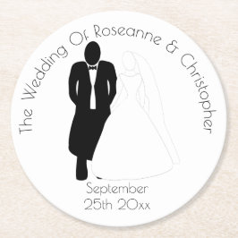 Huwelijksronde papier Onderzetter bruidsbruidegom