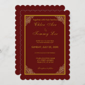 huwelijksroodbruine luxe grensuitnodiging kaart (Voorkant / Achterkant)