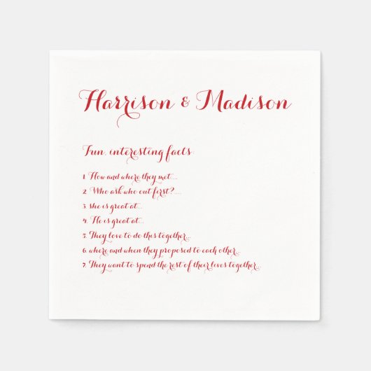 Huwelijksscript namen Koppel Leuke Feiten papier Servet (Voorkant)