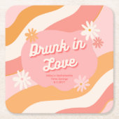 Huwelijkssluitingspartij Favor Retro Roze Dronken Kartonnen Onderzetters (Voorkant)