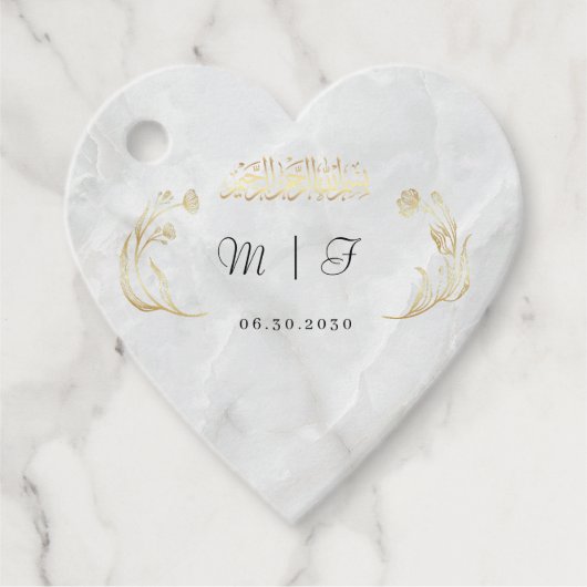 Huwelijkssticker Hart Bismillah Goud Design Bedankjes Labels (Voorkant)